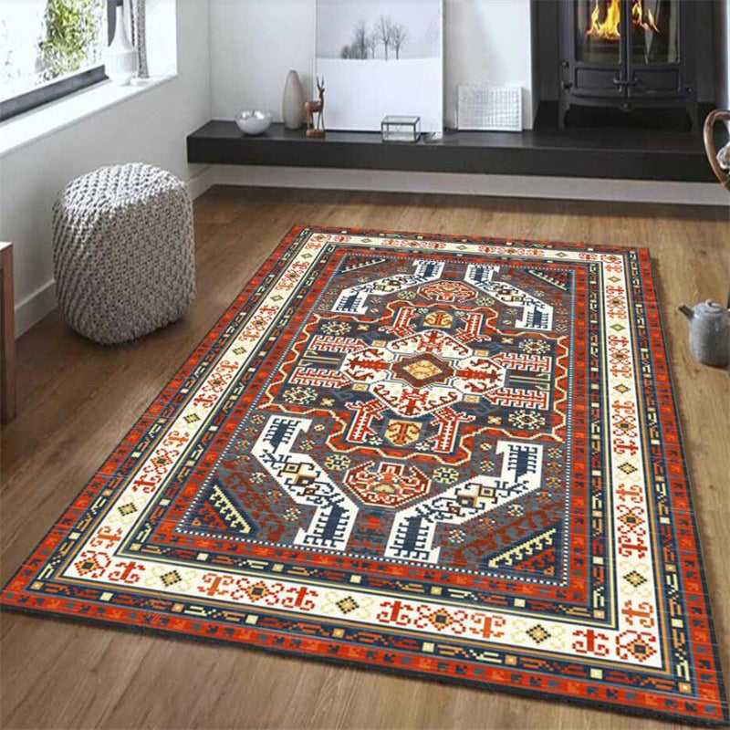 Tribal Southwest Carpet in Red and Gray Geometric Pattern Rug Polyester Non-slip Rug for Home Decor
