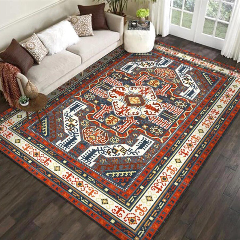 Tribal Southwest Carpet in Red and Gray Geometric Pattern Rug Polyester Non-slip Rug for Home Decor