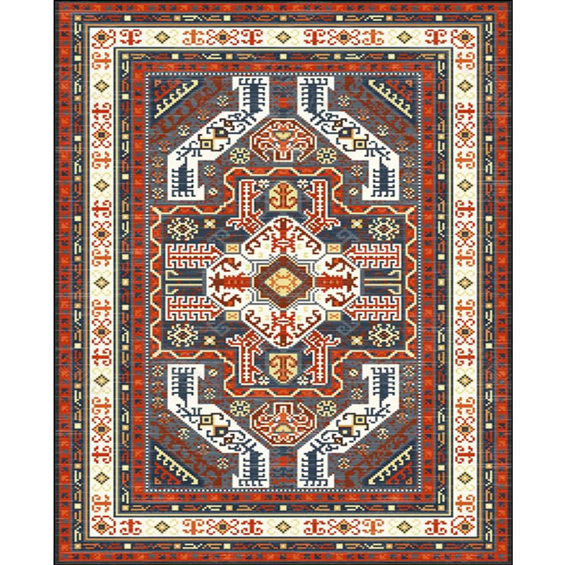 Tribal Southwest Carpet in Red and Gray Geometric Pattern Rug Polyester Non-slip Rug for Home Decor