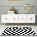 Black and White Bedroom Rug Modern Plaid Houndstooth Pattern Rug Polyester Non-Slip Back Rug