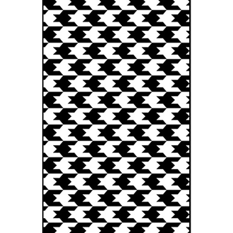 Black and White Bedroom Rug Modern Plaid Houndstooth Pattern Rug Polyester Non-Slip Back Rug