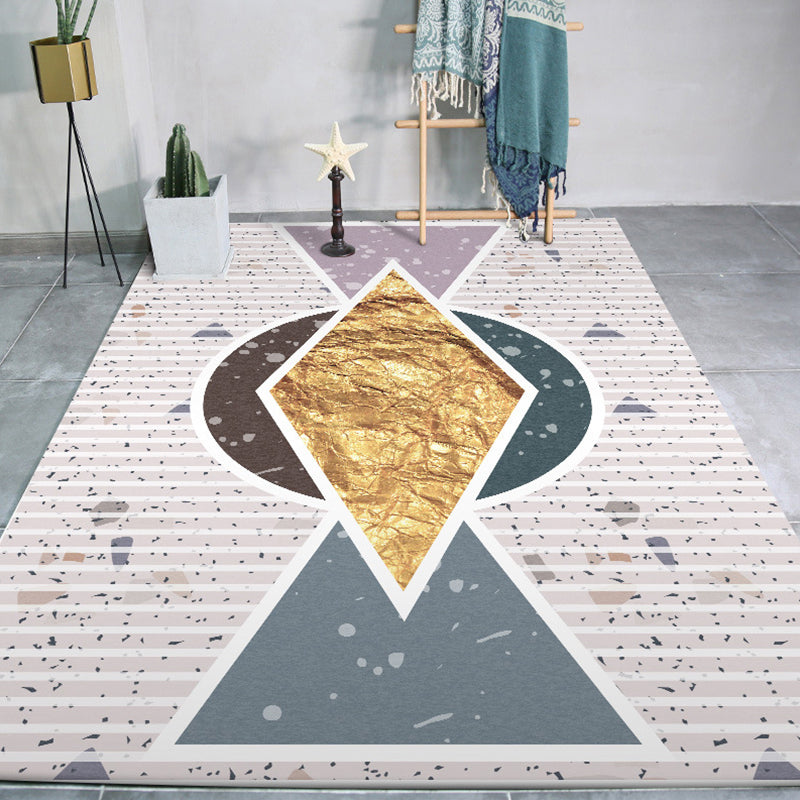 Modern living room rug in ivory color block diamond stripe pattern rug polyester pet-friendly area rug