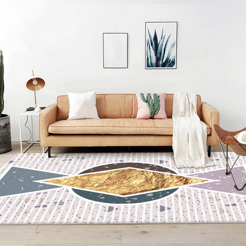 Modern living room rug in ivory color block diamond stripe pattern rug polyester pet-friendly area rug