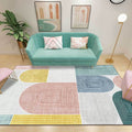 Modern living room rug in ivory color block stripes irregular shape printed rug polyester non-slip backing rug