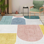 Modern living room rug in ivory color block stripes irregular shape printed rug polyester non-slip backing rug