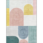 Modern living room rug in ivory color block stripes irregular shape printed rug polyester non-slip backing rug