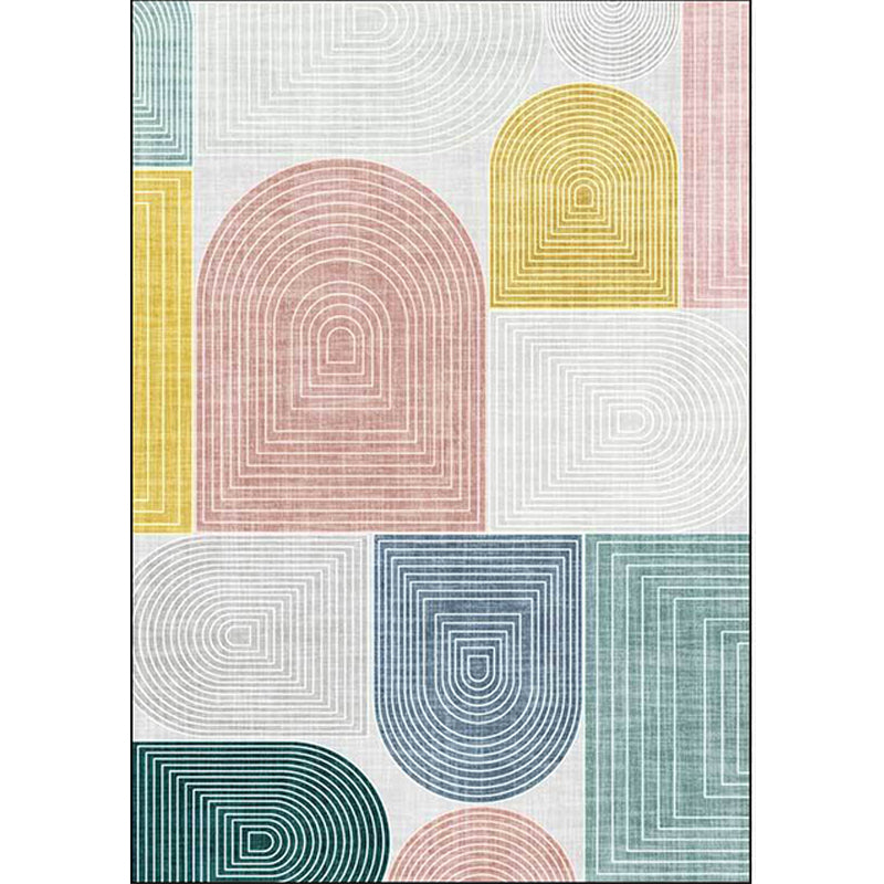 Modern living room rug in ivory color block stripes irregular shape printed rug polyester non-slip backing rug