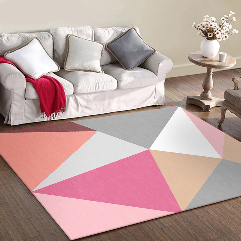 Multicolored Bedroom Rug Modern Color Block Triangle Pattern Carpet Polyester Non-Slip Back Carpet