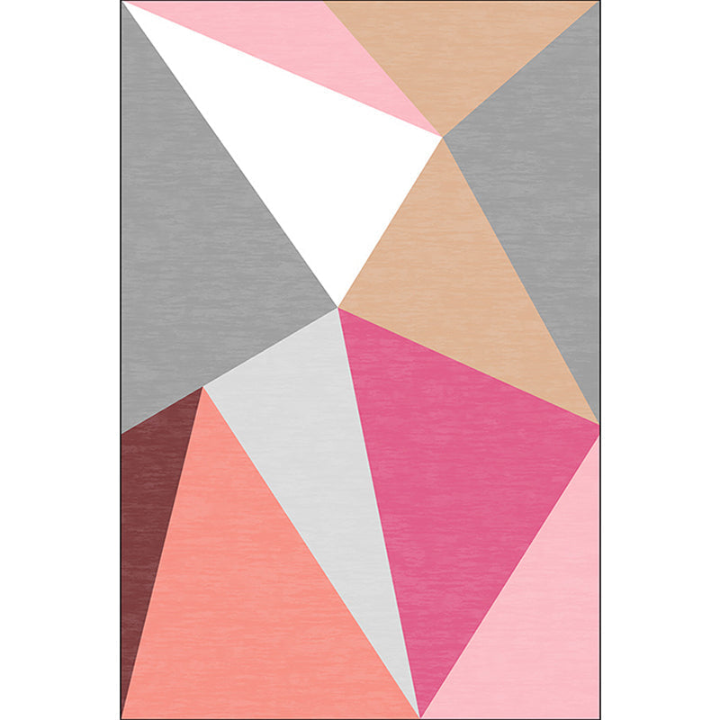 Multicolored Bedroom Rug Modern Color Block Triangle Pattern Carpet Polyester Non-Slip Back Carpet