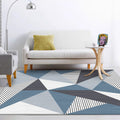 Modern living room rug in gray and blue color block triangle stripe print rug polyester stain-resistant rug