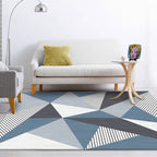 Modern living room rug in gray and blue color block triangle stripe print rug polyester stain-resistant rug