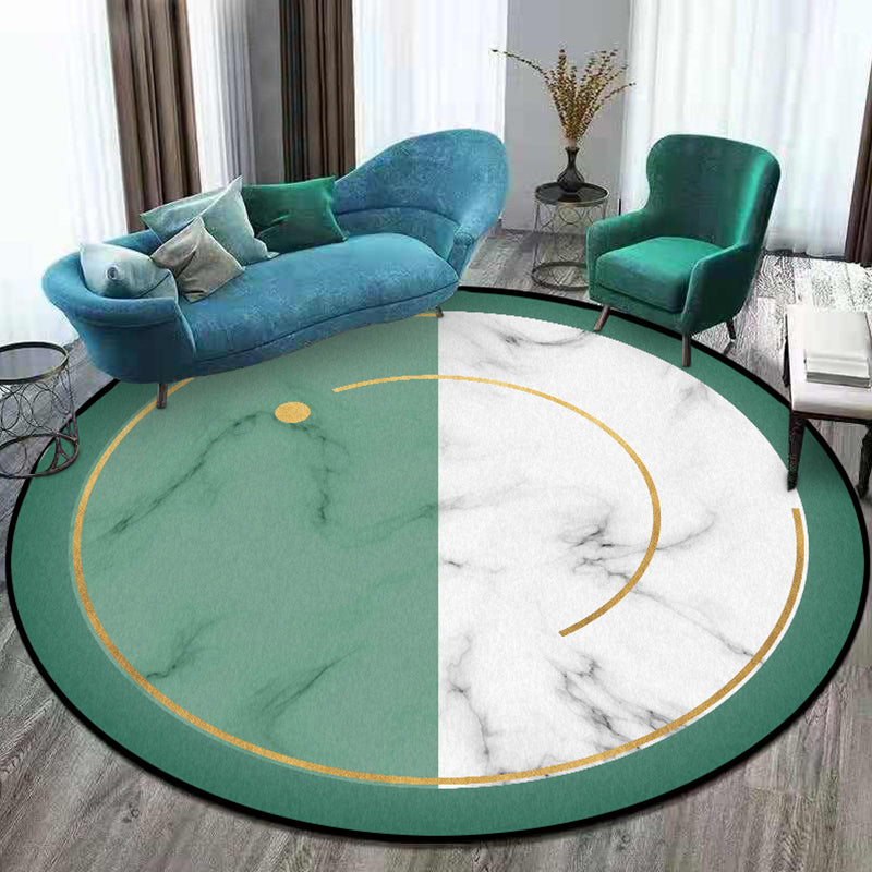 Modern living room rug in green and white with color block marble print rug polyester anti-slip area rug