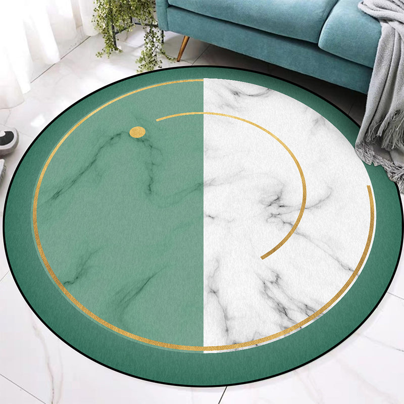 Modern living room rug in green and white with color block marble print rug polyester anti-slip area rug