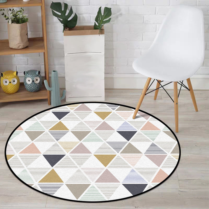Modern living room rug in ivory geometric triangle striped pattern rug polyester anti-slip backing area rug