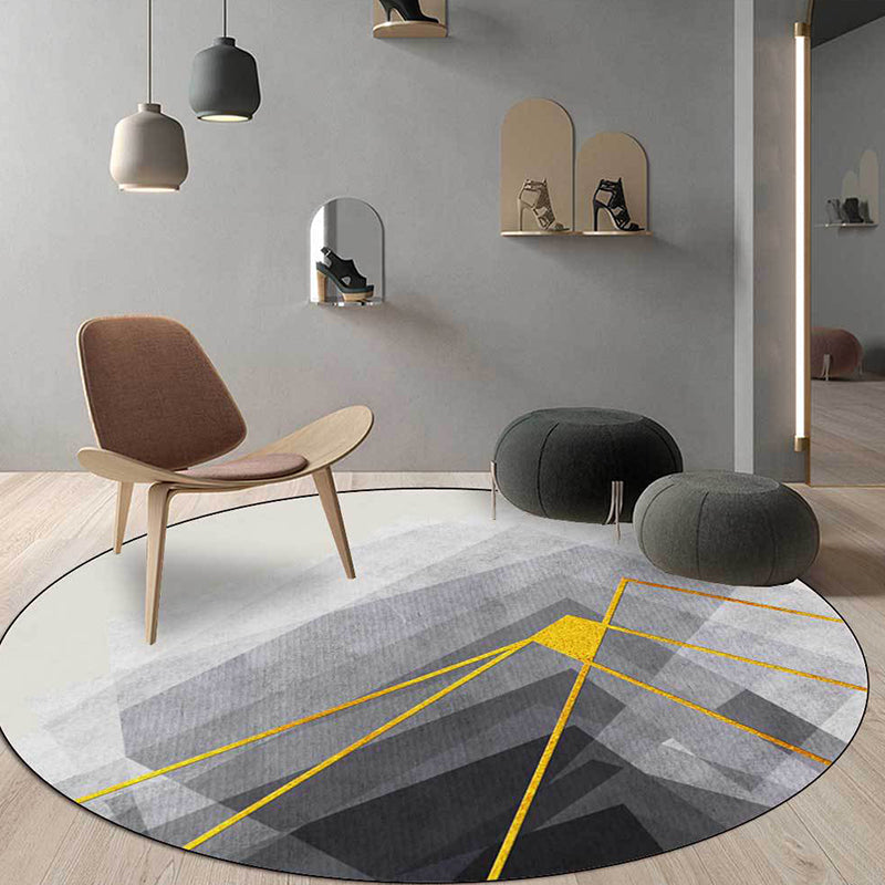 Nordic Modern Rug in Gray Geometry Lines Pattern Rug Polyester Machine Washable Rug for Home Decor