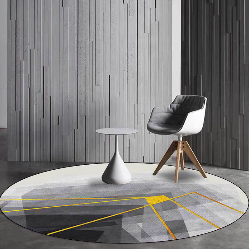 Nordic Modern Rug in Gray Geometry Lines Pattern Rug Polyester Machine Washable Rug for Home Decor