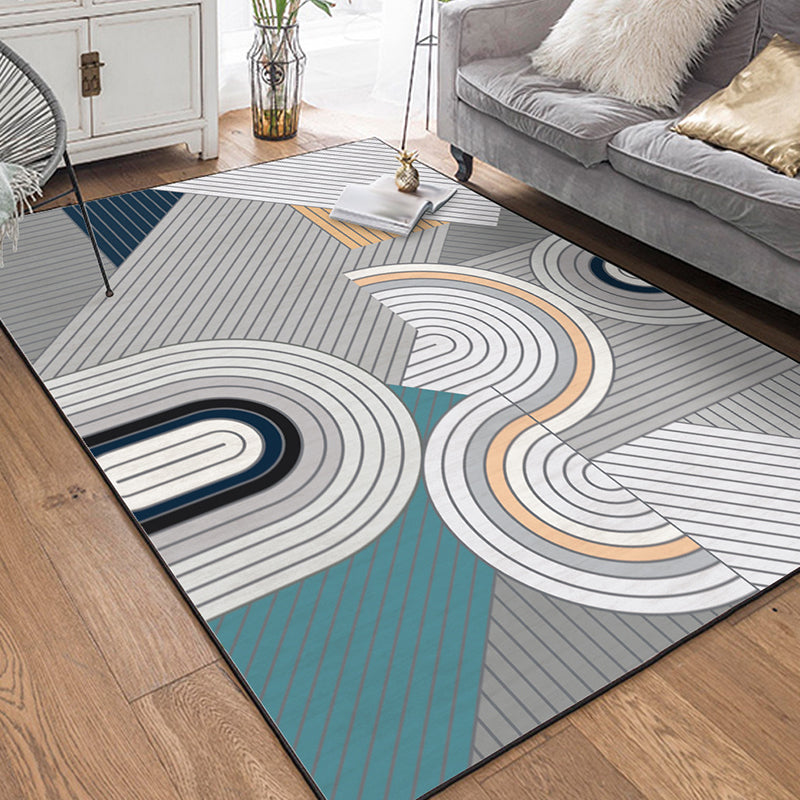 Gray bedroom rug Modern geometric striped pattern area rug Polyester non-slip rug