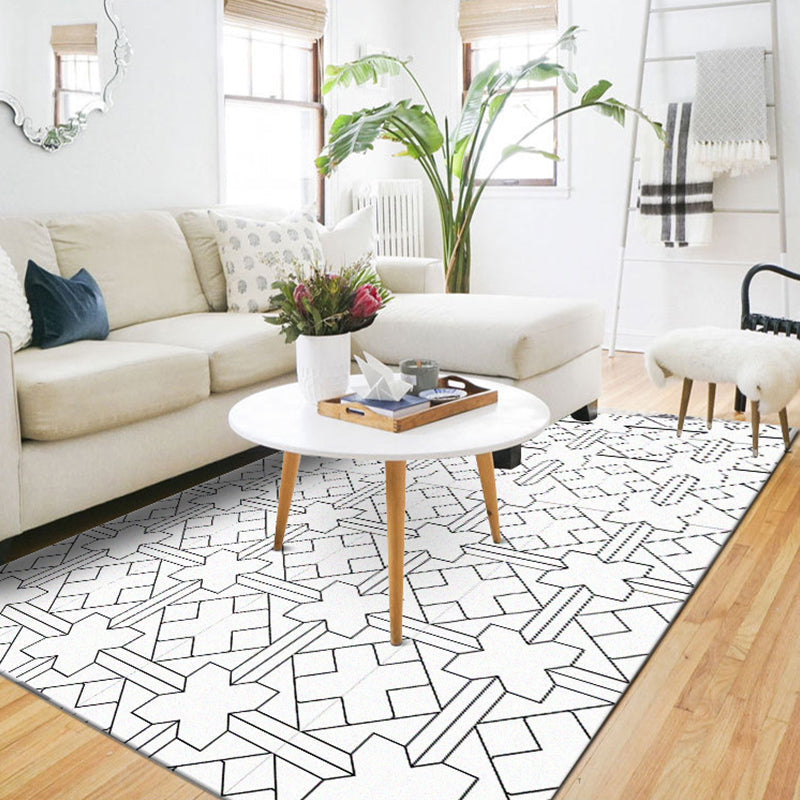 Simply modern rug in white geometric cross square pattern rug polyester pet-friendly rug for home decor