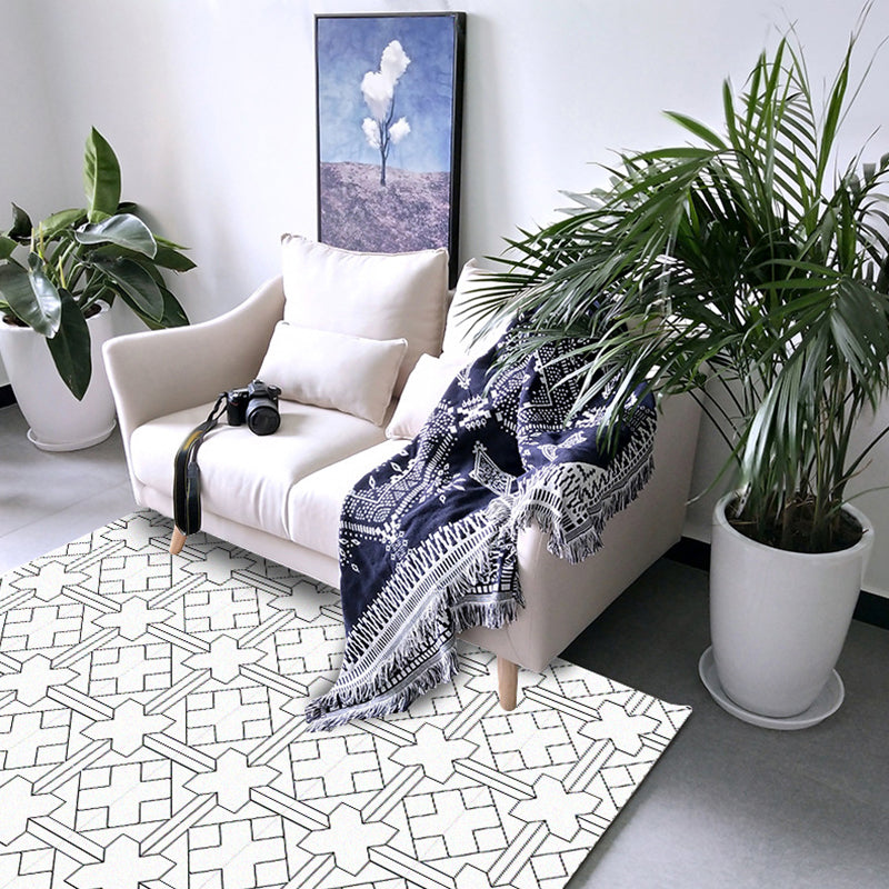 Simply modern rug in white geometric cross square pattern rug polyester pet-friendly rug for home decor