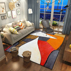 Colorful Bedroom Carpet Novelties Color Block Geometric Pattern Area Rug Polyester Non-Slip Stain Resistant Rug