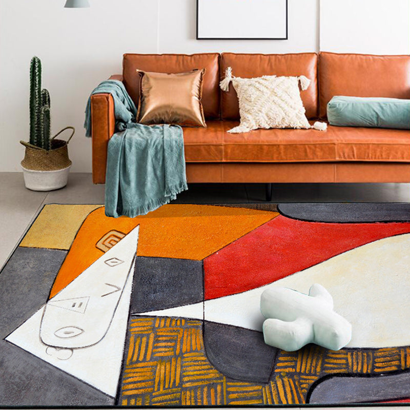 Colorful Bedroom Carpet Novelties Color Block Geometric Pattern Area Rug Polyester Non-Slip Stain Resistant Rug