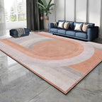 Pink Bedroom Rug Novelty Color Block Arc Circle Pattern Area Rug Polyester Non-Slip Back Stain Resistant Rug