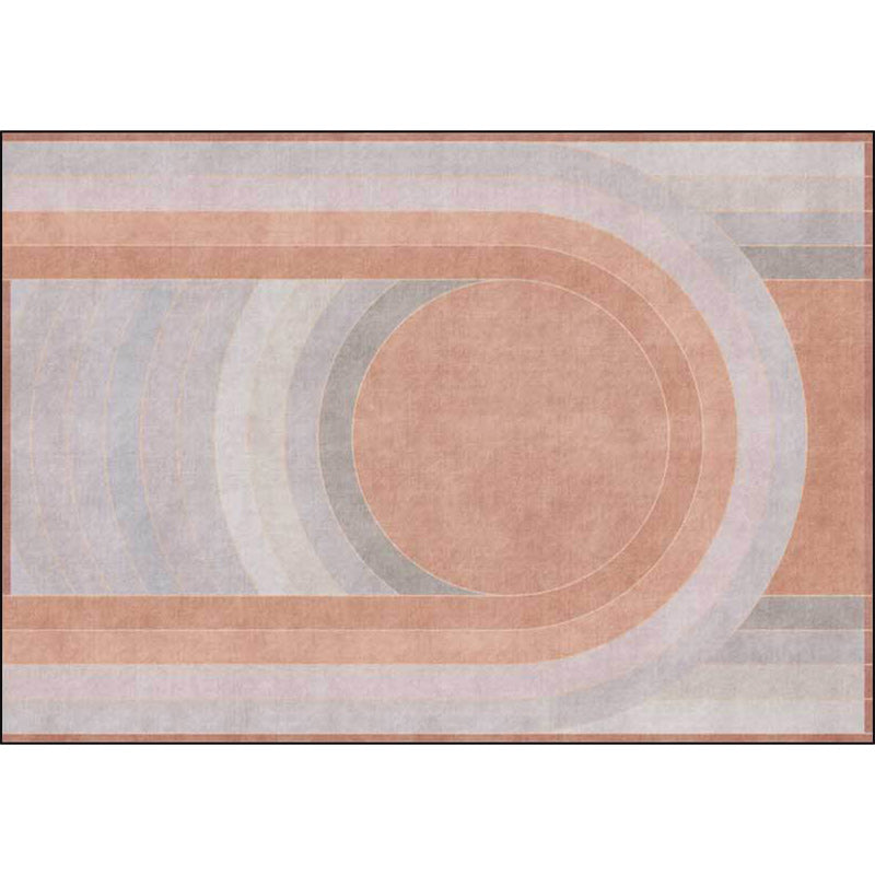 Pink Bedroom Rug Novelty Color Block Arc Circle Pattern Area Rug Polyester Non-Slip Back Stain Resistant Rug