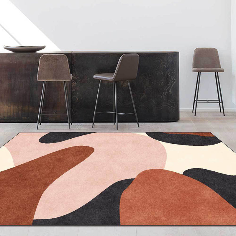 Novelty Living Room Carpet in Pink and Brown Color Block Print Carpet Polyester Pet Friendly Non-Slip Area Rug