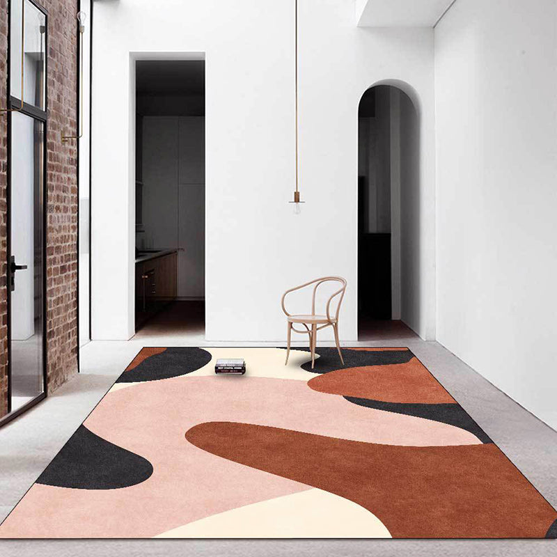 Novelty Living Room Carpet in Pink and Brown Color Block Print Carpet Polyester Pet Friendly Non-Slip Area Rug