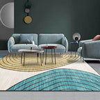 Novelty Living Room Carpet in Ivory and Yellow Color Block Stripe Print Carpet Polyester Non-Slip Bedroom Rug