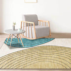 Novelty Living Room Carpet in Ivory and Yellow Color Block Stripe Print Carpet Polyester Non-Slip Bedroom Rug