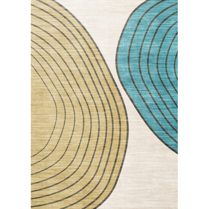 Novelty Living Room Carpet in Ivory and Yellow Color Block Stripe Print Carpet Polyester Non-Slip Bedroom Rug