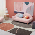 Novelty Living Room Carpet in Brown Color Block Line Print Carpet Polyester Washable Non-Slip Back Floor Mat