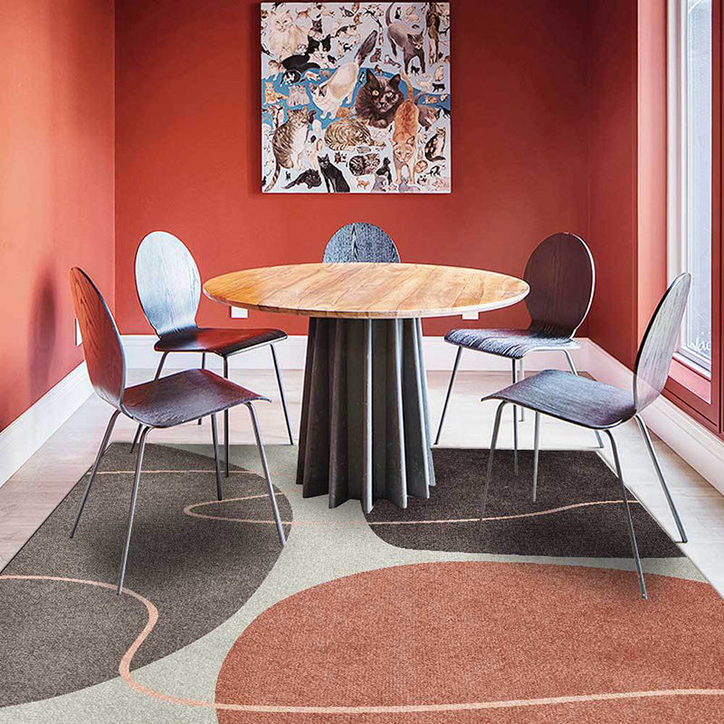Novelty Living Room Carpet in Brown Color Block Line Print Carpet Polyester Washable Non-Slip Back Floor Mat