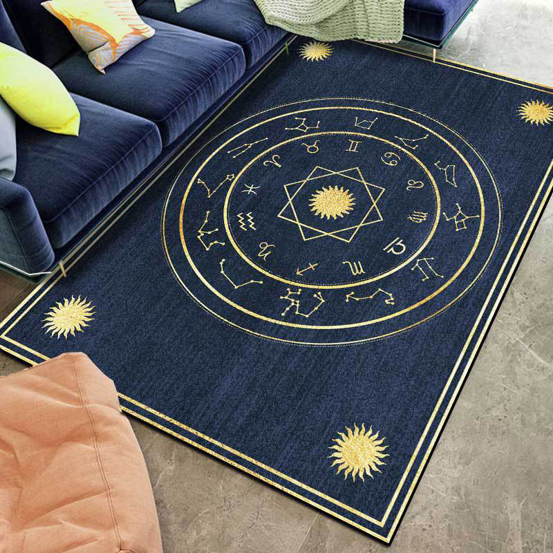 Minimalistic New Carpet in Blue Geometry Constellation Sun Pattern Carpet Polyester Non-Slip Flooring for Home Decoration