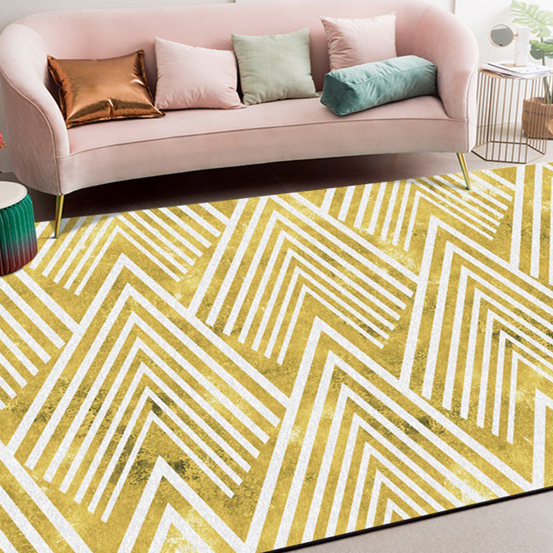 Gold Bedroom Rug Novelty Geometric Mountain Stripe Pattern Area Rug Polyester Pet-Friendly Washable Rug