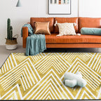 Gold Bedroom Rug Novelty Geometric Mountain Stripe Pattern Area Rug Polyester Pet-Friendly Washable Rug