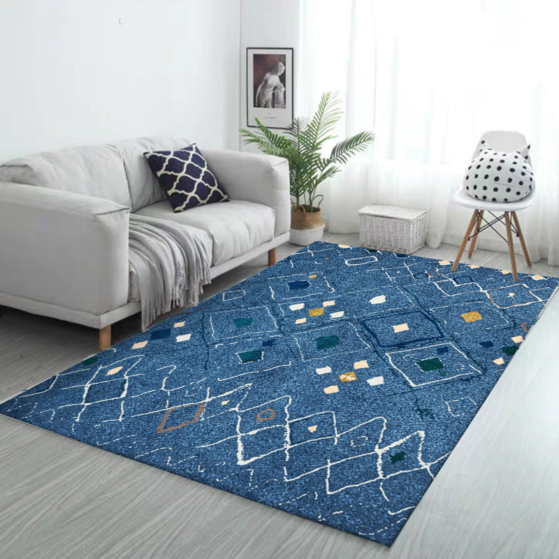 Novelty living room carpet in blue geometric diamond print carpet polyester washable stain resistant 
Washable carpet