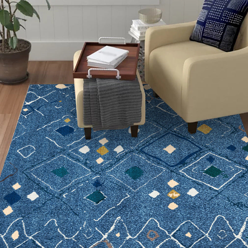 Novelty living room carpet in blue geometric diamond print carpet polyester washable stain resistant 
Washable carpet