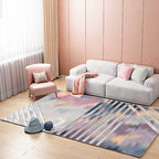 Pink Bedroom Rug Novelty Geometric Stripe Pattern Area Rug Polyester Pet Friendly Non-Slip Rug