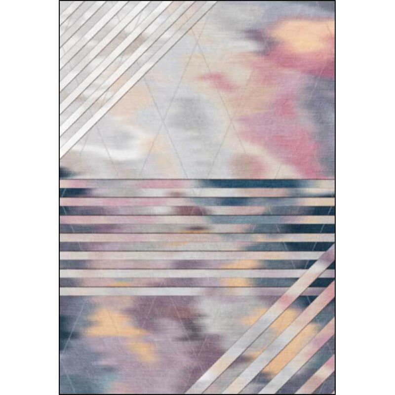 Pink Bedroom Rug Novelty Geometric Stripe Pattern Area Rug Polyester Pet Friendly Non-Slip Rug