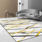 Novelty Living Room Carpet in White Geometric Lines Pattern Carpet Polyester Pet-Friendly Stain Resistant Washable Carpet