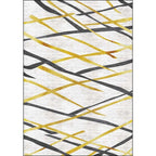 Novelty Living Room Carpet in White Geometric Lines Pattern Carpet Polyester Pet-Friendly Stain Resistant Washable Carpet