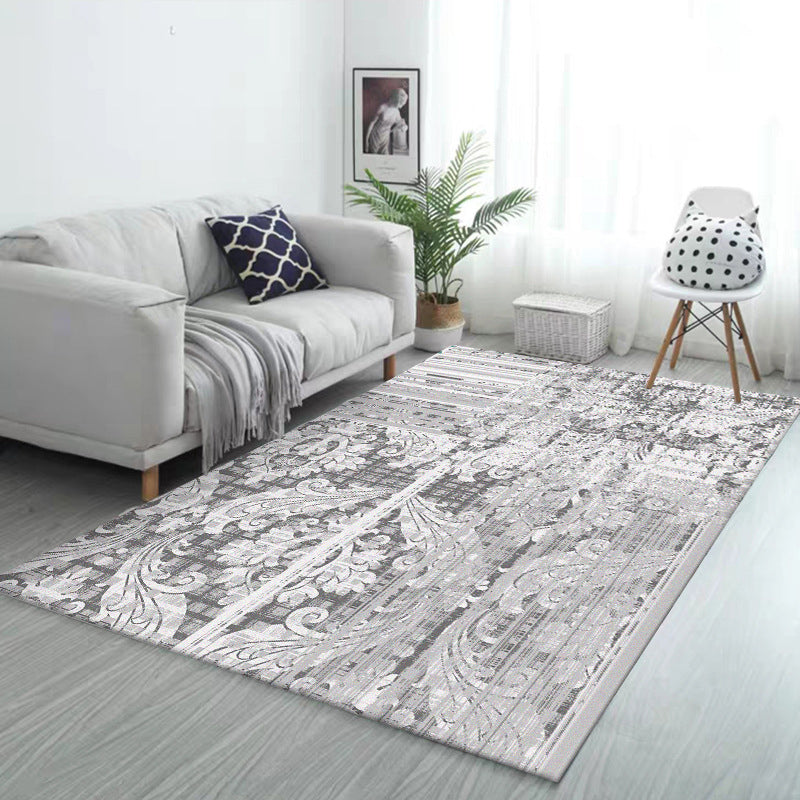 Classic Paisley Pattern Rug Gray Vintage Rug Polyester Washable Non-Slip Back Rug for Bedroom
