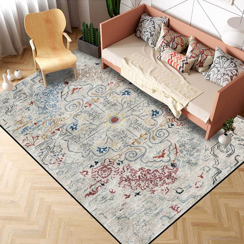 Gray Shabby Chic Rug Polyester Medallion Pattern Rug Machine Washable Non-Slip Back Rug for Living Room