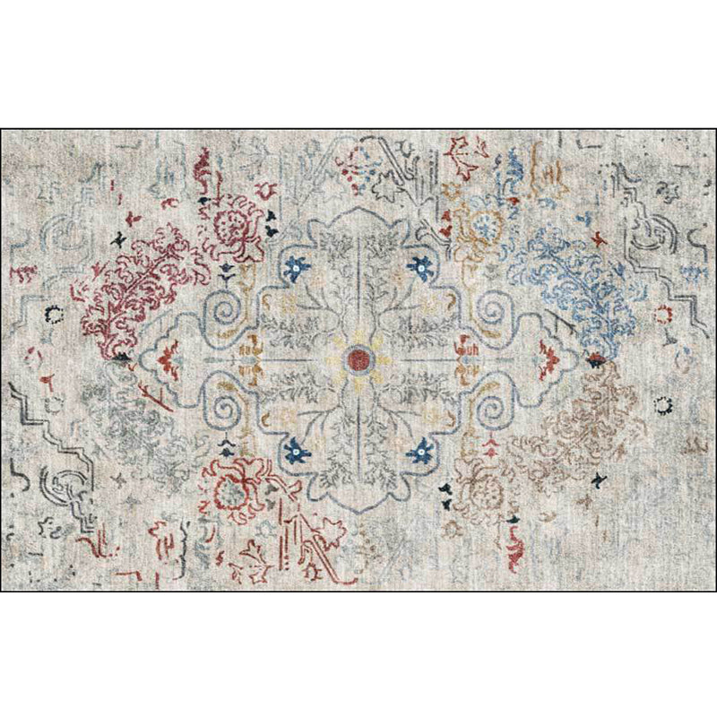 Gray Shabby Chic Rug Polyester Medallion Pattern Rug Machine Washable Non-Slip Back Rug for Living Room