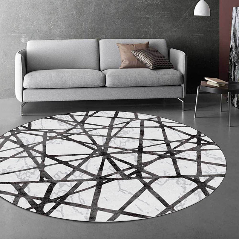 White Novelty Rug Polyester Abstract Rug Machine Washable Non-Slip Back Rug for the Living Room