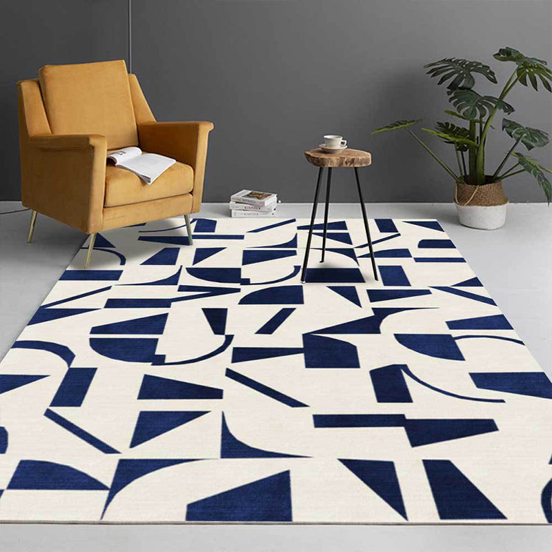 Stylish Abstract Rug Blue and Beige Casual Rug Polyester Machine Washable Non-Slip Rug for Bedroom