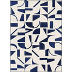 Stylish Abstract Rug Blue and Beige Casual Rug Polyester Machine Washable Non-Slip Rug for Bedroom