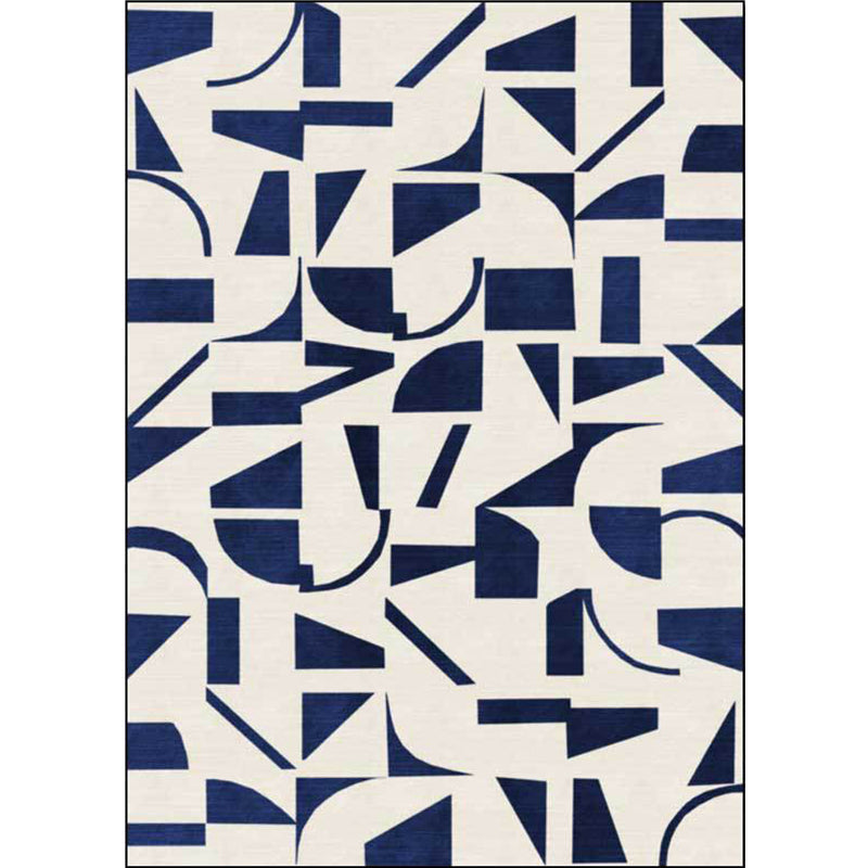 Stylish Abstract Rug Blue and Beige Casual Rug Polyester Machine Washable Non-Slip Rug for Bedroom